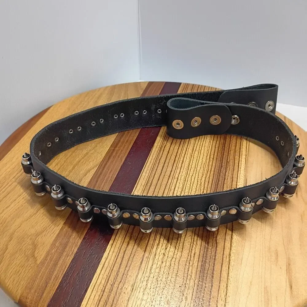Funk Plus Black Leather Bullet Belt Punk Goth Rock Biker Heavy Metal USA Sz. 30+